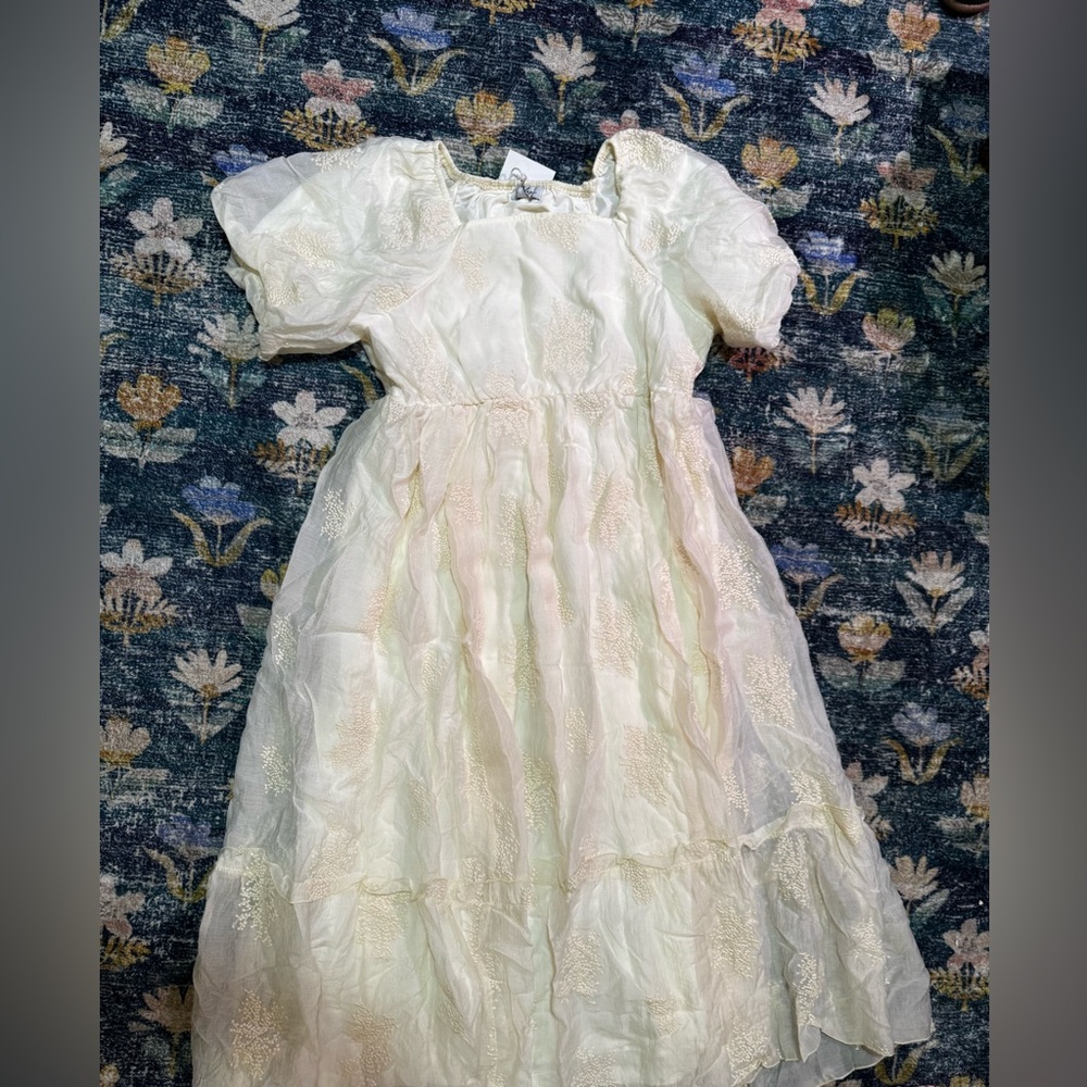 Cream Embroidered Midi Dress- Pologram